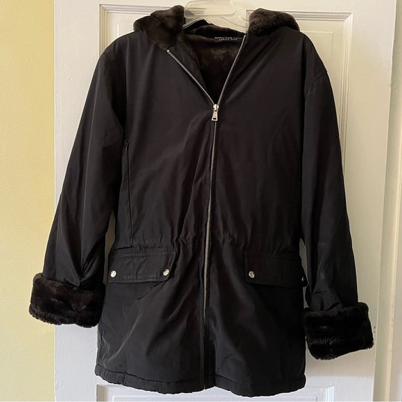 Marc New York Faux Fur Lined Coat, W/Hood, Zips Up & Has String to Adjust Waist - Picture 1 of 16